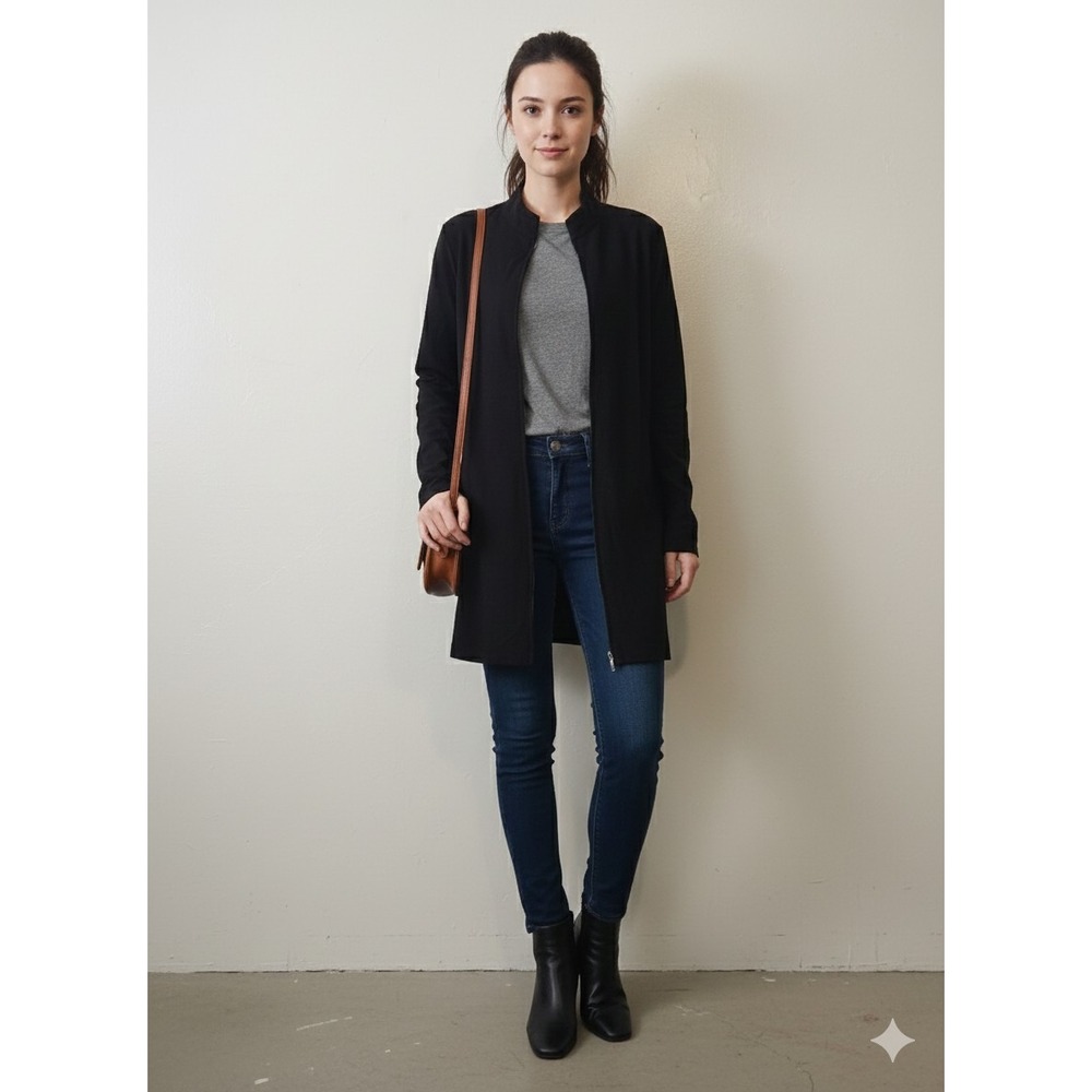 Eileen Fisher Long Flight Jacket Black .